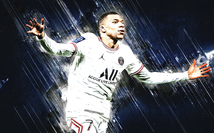 Kylian Mbappé in Paris Saint-Germain Kit With Dramatic Water Splash Effect HD wallpaper