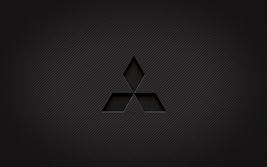 Mitsubishi Logo on Dark Carbon Fiber Texture Background HD wallpaper