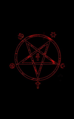 Glowing Red Pentagram Symbol With Ankh And Religious Icons On Black Background HD phone wallpaper