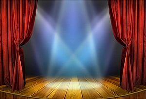 Empty Theater Stage With Red Velvet Curtains And Bright Spotlights HD wallpaper