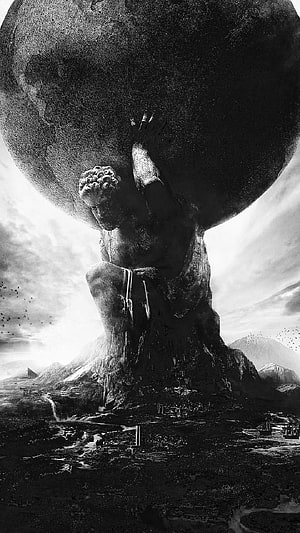 Atlas Greek God Holding the World in Dramatic Black and White Mythological Art HD phone wallpaper