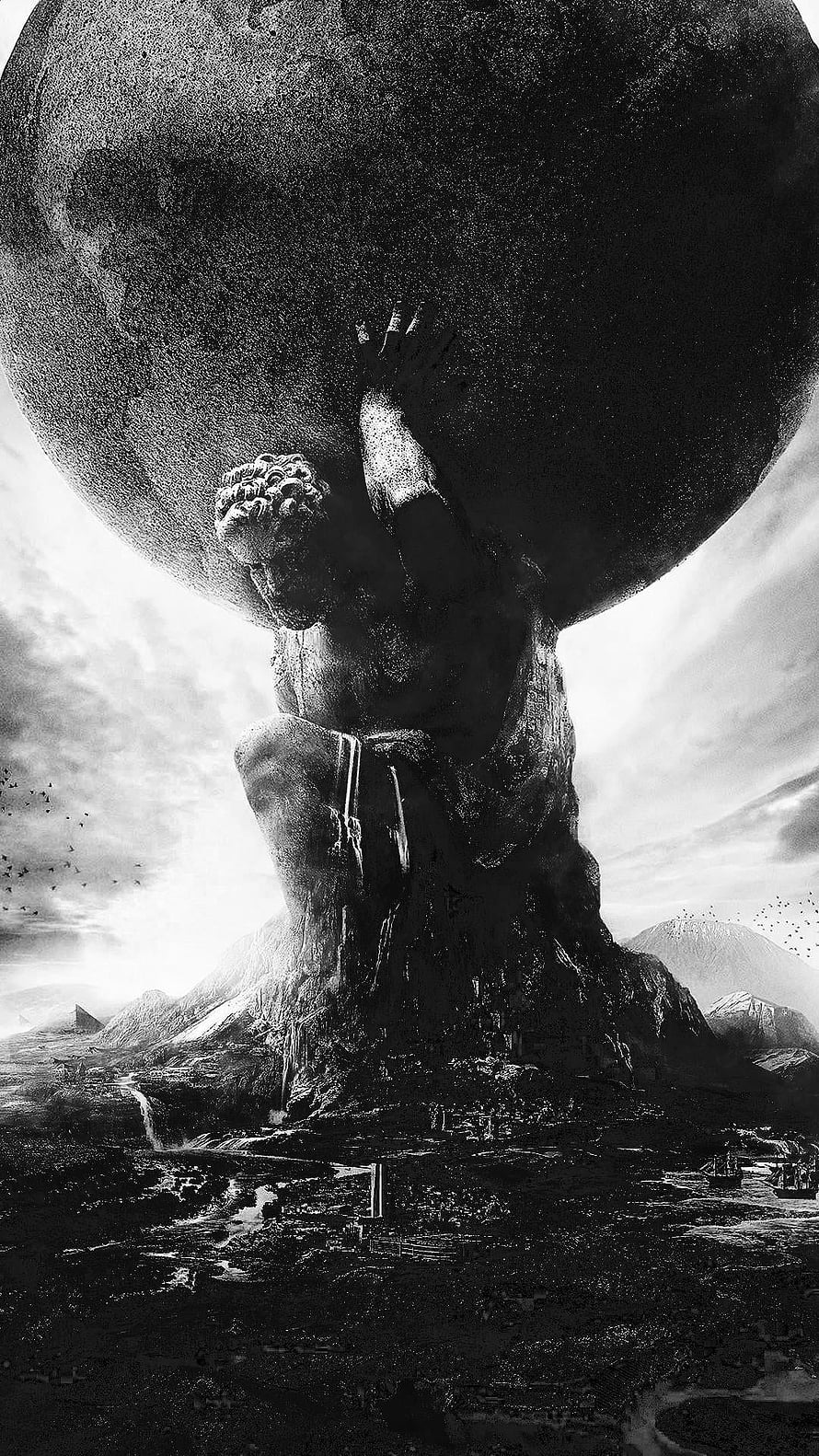 Atlas Greek God Holding the World in Dramatic Black and White Mythological Art HD phone wallpaper