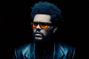 The Weeknd in a dark portrait wearing orange-tinted sunglasses and a black leather jacket HD wallpaper
