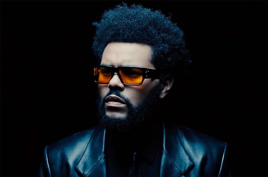 The Weeknd in a dark portrait wearing orange-tinted sunglasses and a black leather jacket HD wallpaper