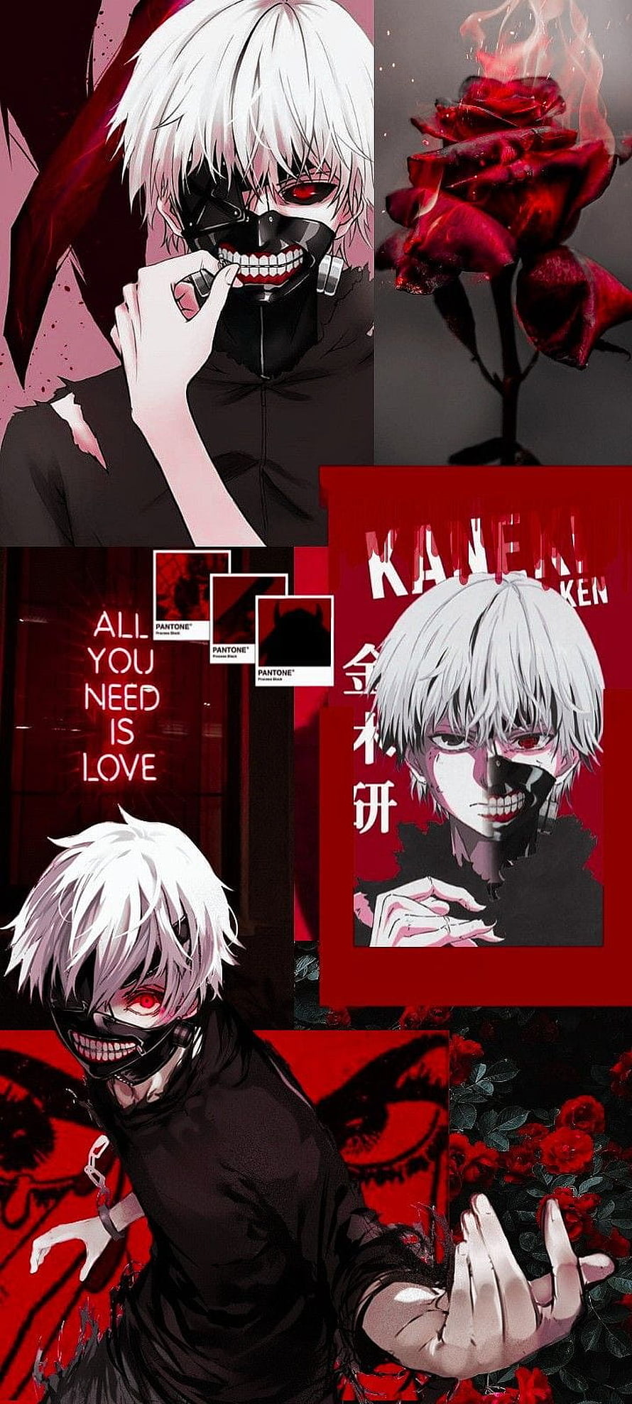 Kaneki Ken Tokyo Ghoul Aesthetic Collage with Red Roses and Dark Anime Art HD phone wallpaper