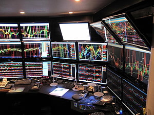 Professional Multi-Monitor Stock Trading Setup with Financial Charts HD wallpaper