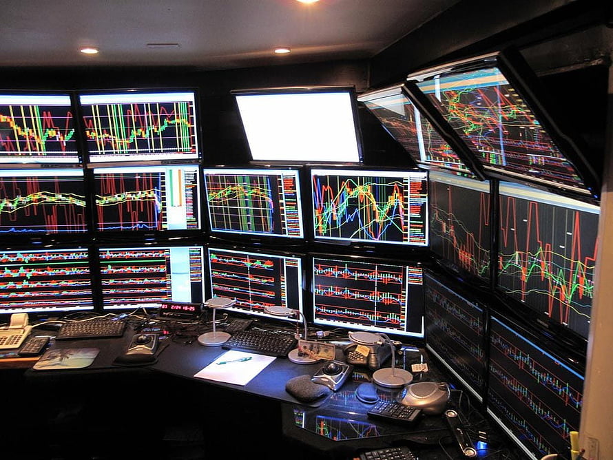 Professional Multi-Monitor Stock Trading Setup with Financial Charts HD wallpaper