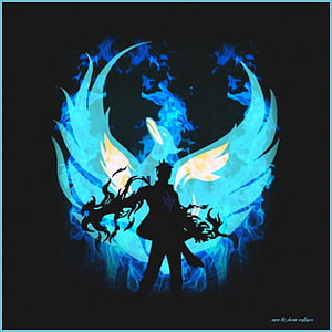 Marco the Phoenix Silhouette with Blue Flame Wings from One Piece HD phone wallpaper