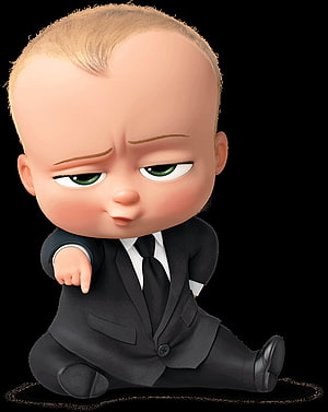 Boss Baby Character in Black Suit Pointing Forward on Black Background HD phone wallpaper