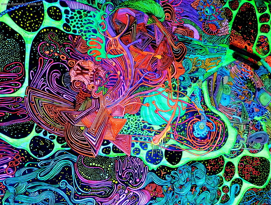 Vibrant Psychedelic Abstract Art with Intricate Geometric Patterns and Neon Colors HD wallpaper