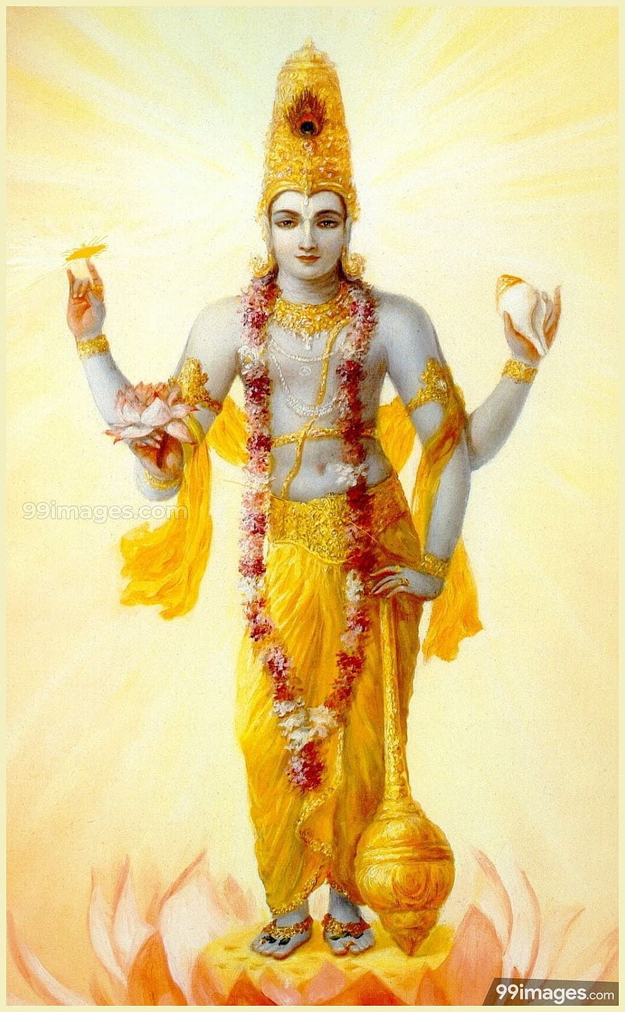 Lord Vishnu Hindu Deity Painting with Conch and Lotus HD phone wallpaper
