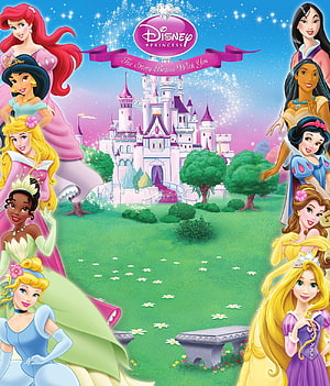 Disney Princesses Group Portrait with Magical Castle Background HD phone wallpaper