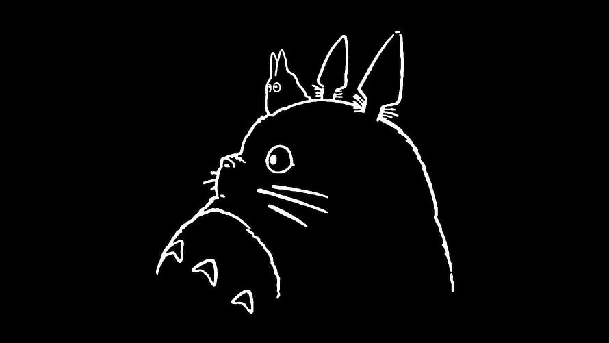 Minimalist Totoro Line Art with Baby Totoro on Black Background HD wallpaper