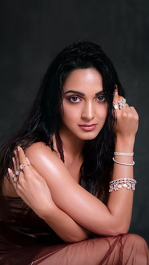 Kiara Advani Elegant Portrait Wearing Diamond Jewelry and Dark Gown HD phone wallpaper