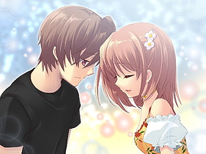Romantic Anime Couple Illustration With Soft Pastel Background And Floral Details, Boy and Girl Love Cartoon HD wallpaper