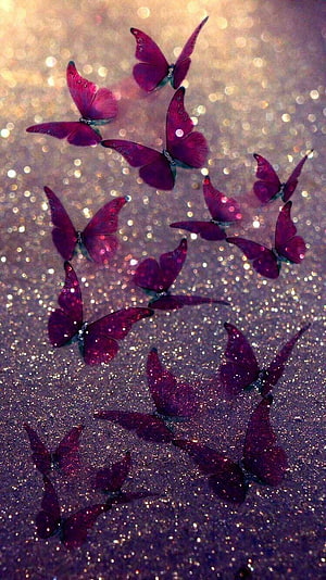 Magical Purple Butterflies on Glittering Sparkle Background HD phone wallpaper