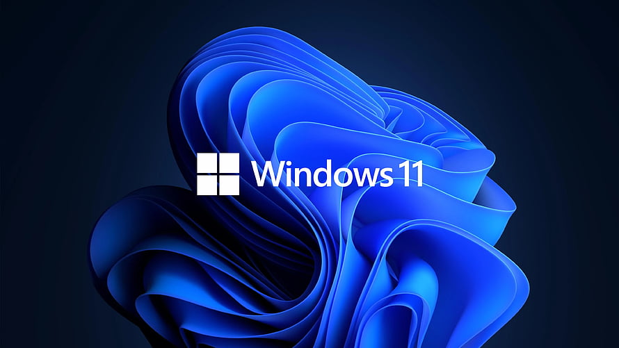 Windows 11 Default Blue Bloom Wallpaper with Official Logo on Dark Background HD wallpaper