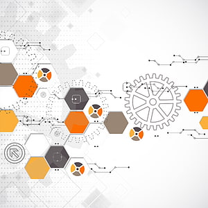 Abstract Hexagonal Technology Background with Gears and Circuit Lines HD wallpaper