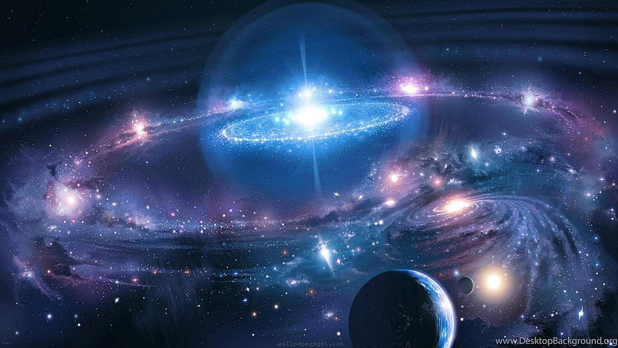 Stunning Deep Space Galaxy Artwork With Swirling Nebulae And Distant Planets HD wallpaper