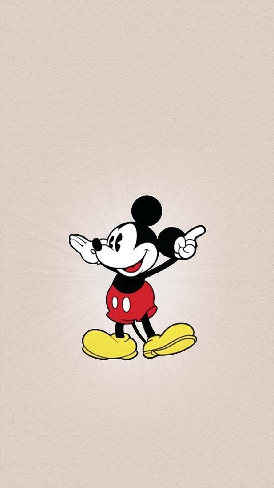Mickey Mouse Classic Cartoon Character Pointing Up on Beige Background HD phone wallpaper