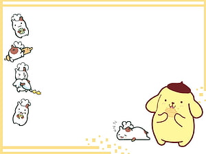 Pompompurin and Friends in Chef Outfits Kawaii Illustration HD wallpaper