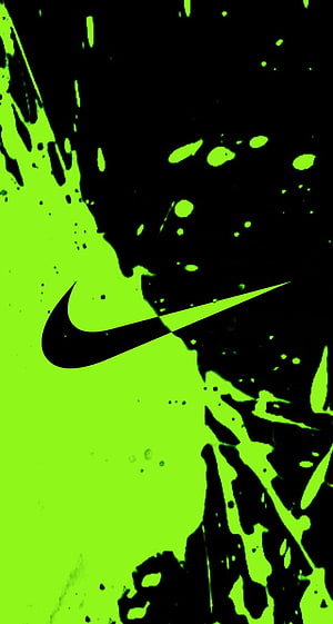 Nike Swoosh Logo on Neon Green and Black Paint Splatter Background HD phone wallpaper