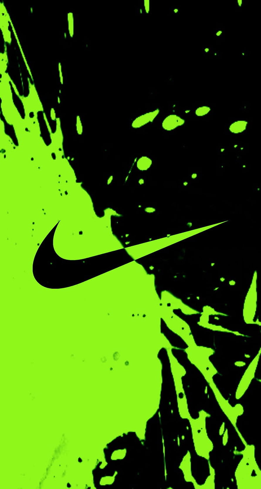 Nike Swoosh Logo on Neon Green and Black Paint Splatter Background HD phone wallpaper
