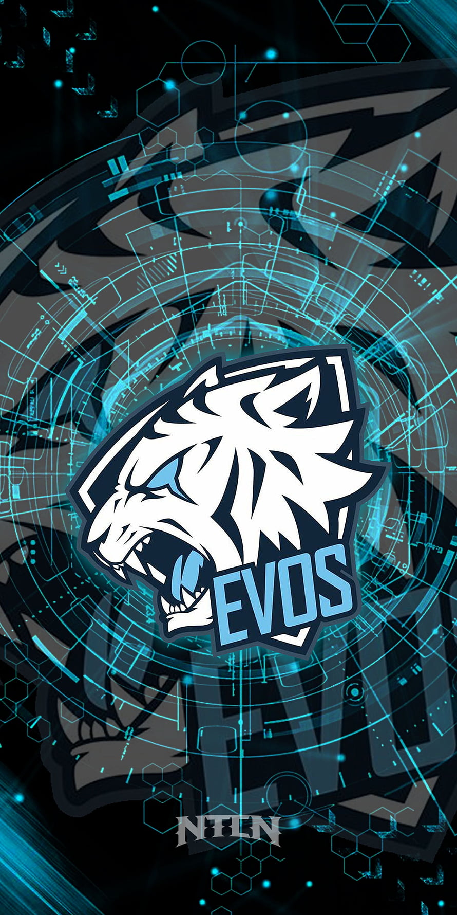 EVOS Esports Logo with Cyberpunk Digital Circuit Background and Glowing Blue Tech Elements HD phone wallpaper