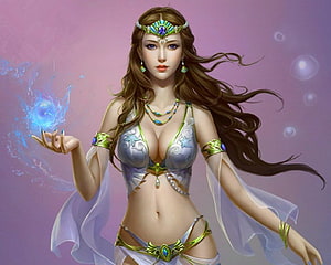 Fantasy Sorceress Character Art with Blue Magic Orb and Ornate Silver Armor HD wallpaper