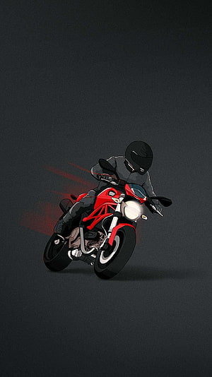 Ducati Monster Motorcycle Rider in Dark Illustration Style HD phone wallpaper