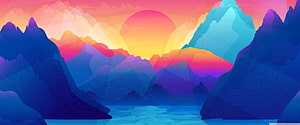 Vibrant Vector Mountain Landscape With Sunset And Lake Reflection HD wallpaper