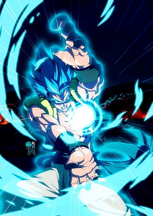 Gogeta Blue Super Saiyan God Fighting Pose with Blue Aura and Energy Blast HD phone wallpaper