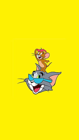 Tom and Jerry Cartoon Characters Wearing Sunglasses on Bright Yellow Background HD phone wallpaper