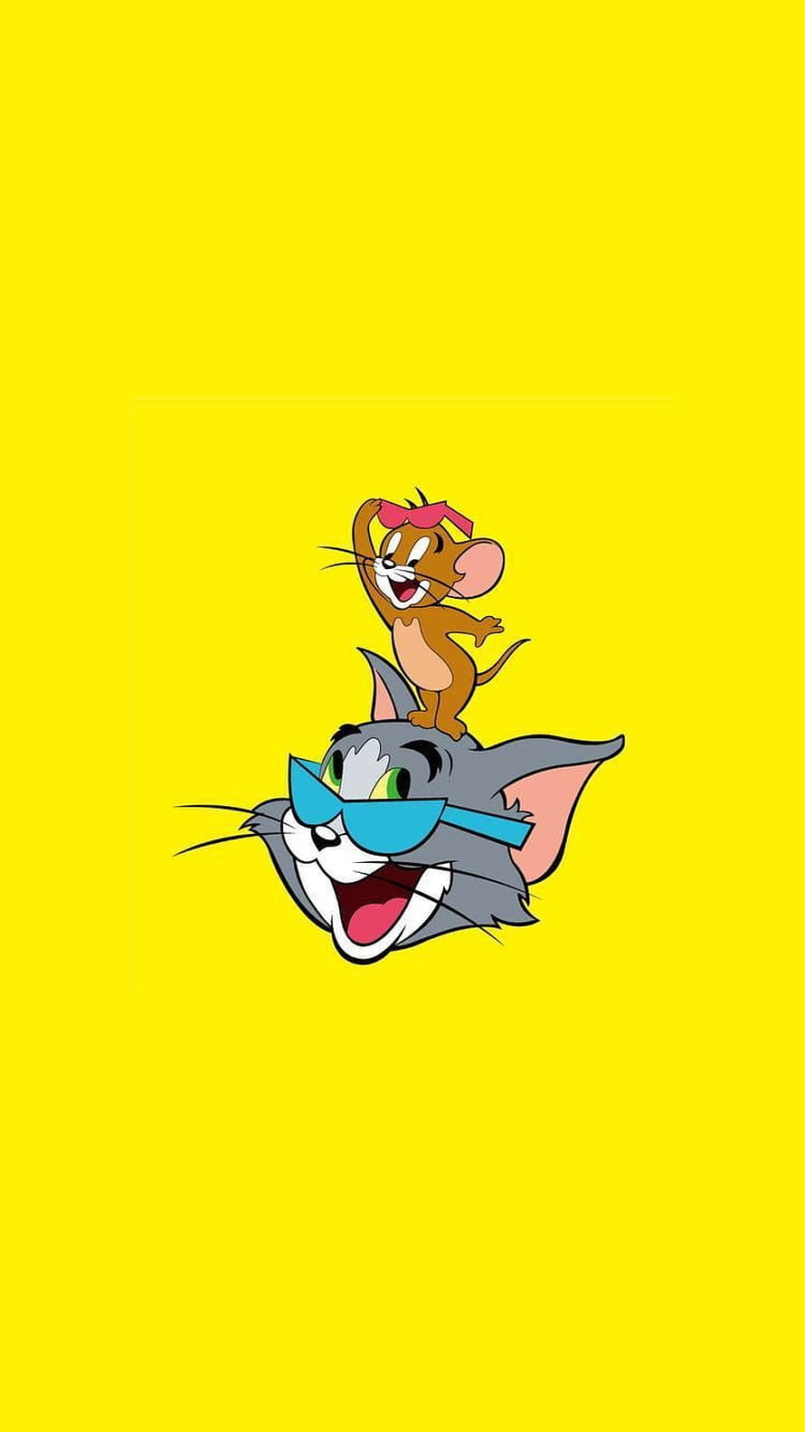Tom and Jerry Cartoon Characters Wearing Sunglasses on Bright Yellow Background HD phone wallpaper