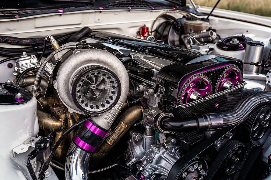 2JZ Turbo Engine Bay With Precision Turbine And Purple Accents HD wallpaper