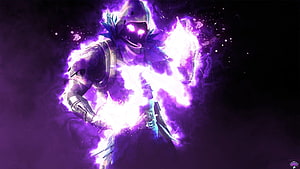 Fortnite Raven Character Channeling Purple Energy in Dark Fantasy Artwork HD wallpaper