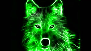 Glowing Neon Green Wolf Portrait with Electric Fur on Black Background HD wallpaper
