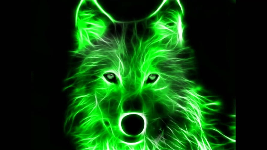 Glowing Neon Green Wolf Portrait with Electric Fur on Black Background HD wallpaper