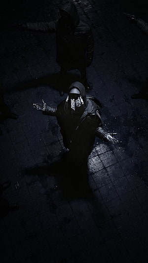 Dark Hooded Figure With Bandana Mask Standing In Shadows HD phone wallpaper