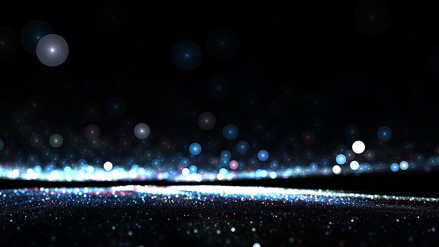 Dark Abstract Bokeh Landscape with Glittering Horizon and Blue Light Particles HD wallpaper