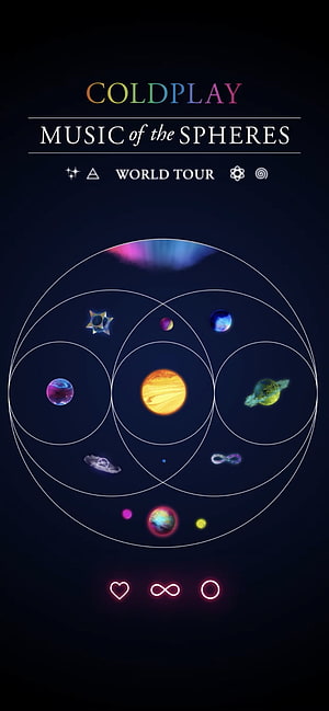 Coldplay Music of the Spheres World Tour Poster with Celestial Planets and Geometric Orbits HD phone wallpaper