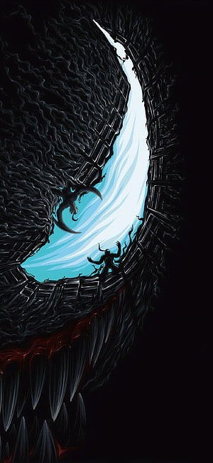 Venom Symbiote Mouth with Silhouette Figure in Dark Fantasy Digital Art HD phone wallpaper