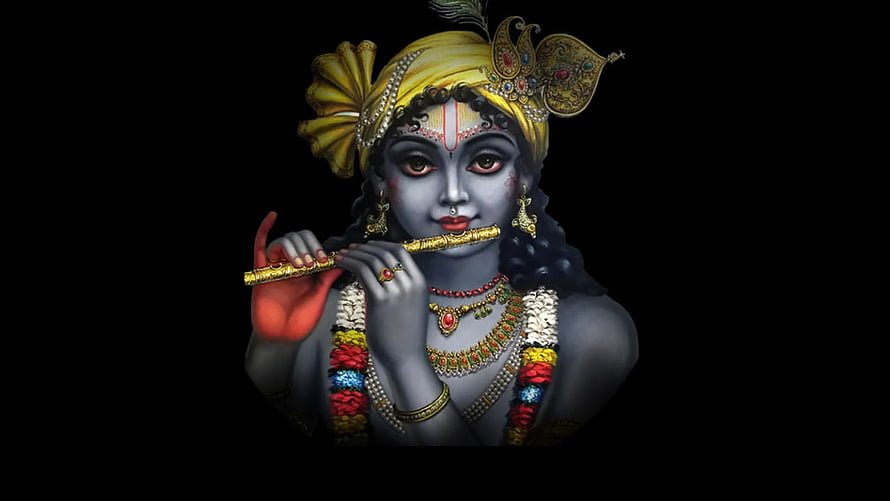 Krishna Playing Flute Digital Art Portrait on Black Background HD wallpaper