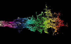 Vibrant Rainbow Liquid Splash on Black Background HD wallpaper