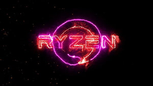 Neon Ryzen Logo Wallpaper with Electric Purple and Red Lightning Effects on Black Background HD wallpaper