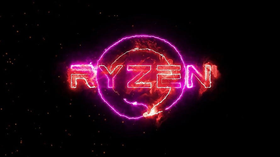 Neon Ryzen Logo Wallpaper with Electric Purple and Red Lightning Effects on Black Background HD wallpaper