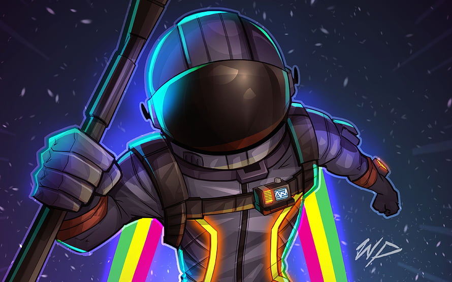 Astronaut in Space with Neon Lights and Rainbow Stripes HD wallpaper