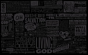 Christian Typography Word Cloud with Biblical Verses and Faith Phrases on Dark Background HD wallpaper