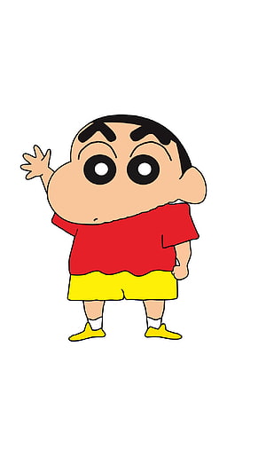 Crayon Shin-chan Anime Character Waving in Red Shirt and Yellow Shorts HD phone wallpaper