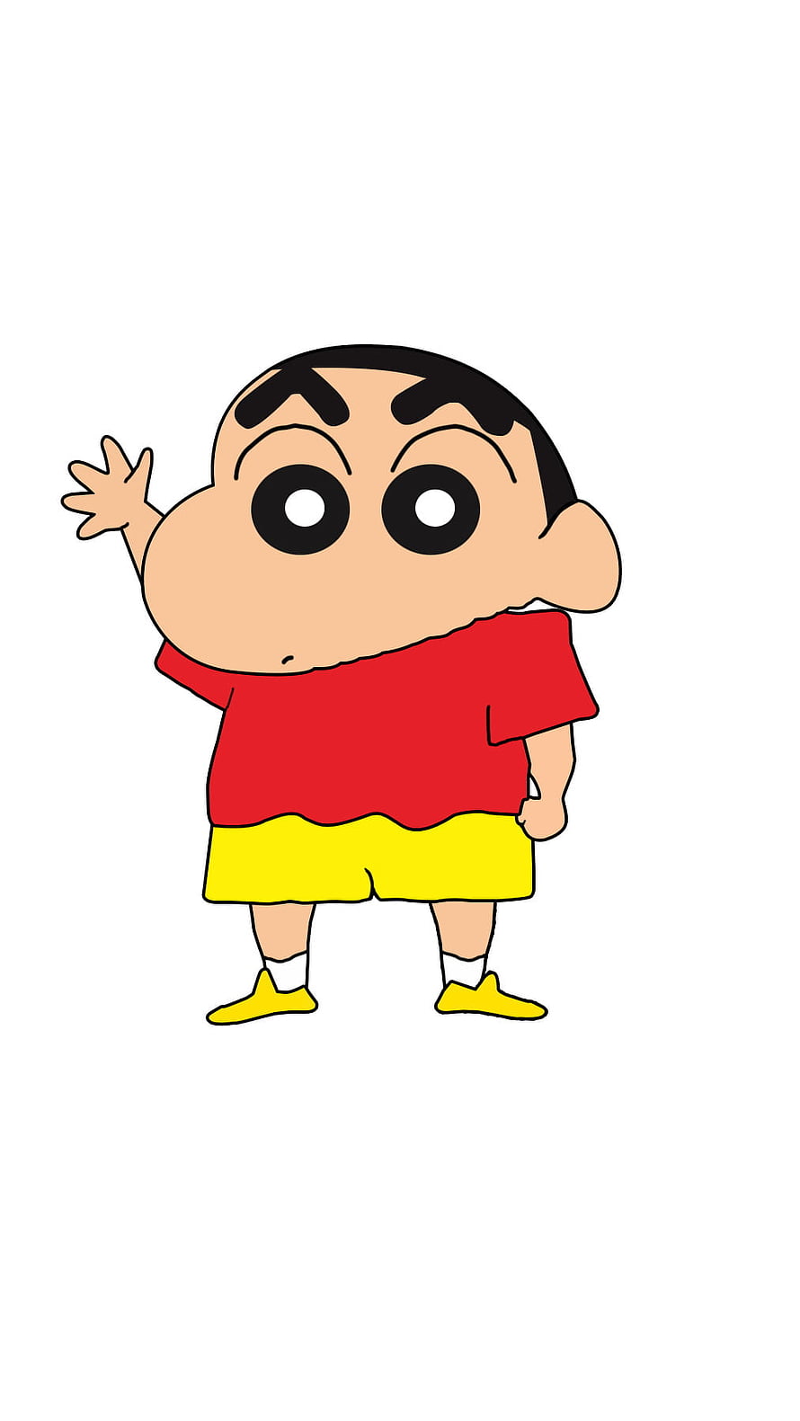 Crayon Shin-chan Anime Character Waving in Red Shirt and Yellow Shorts HD phone wallpaper